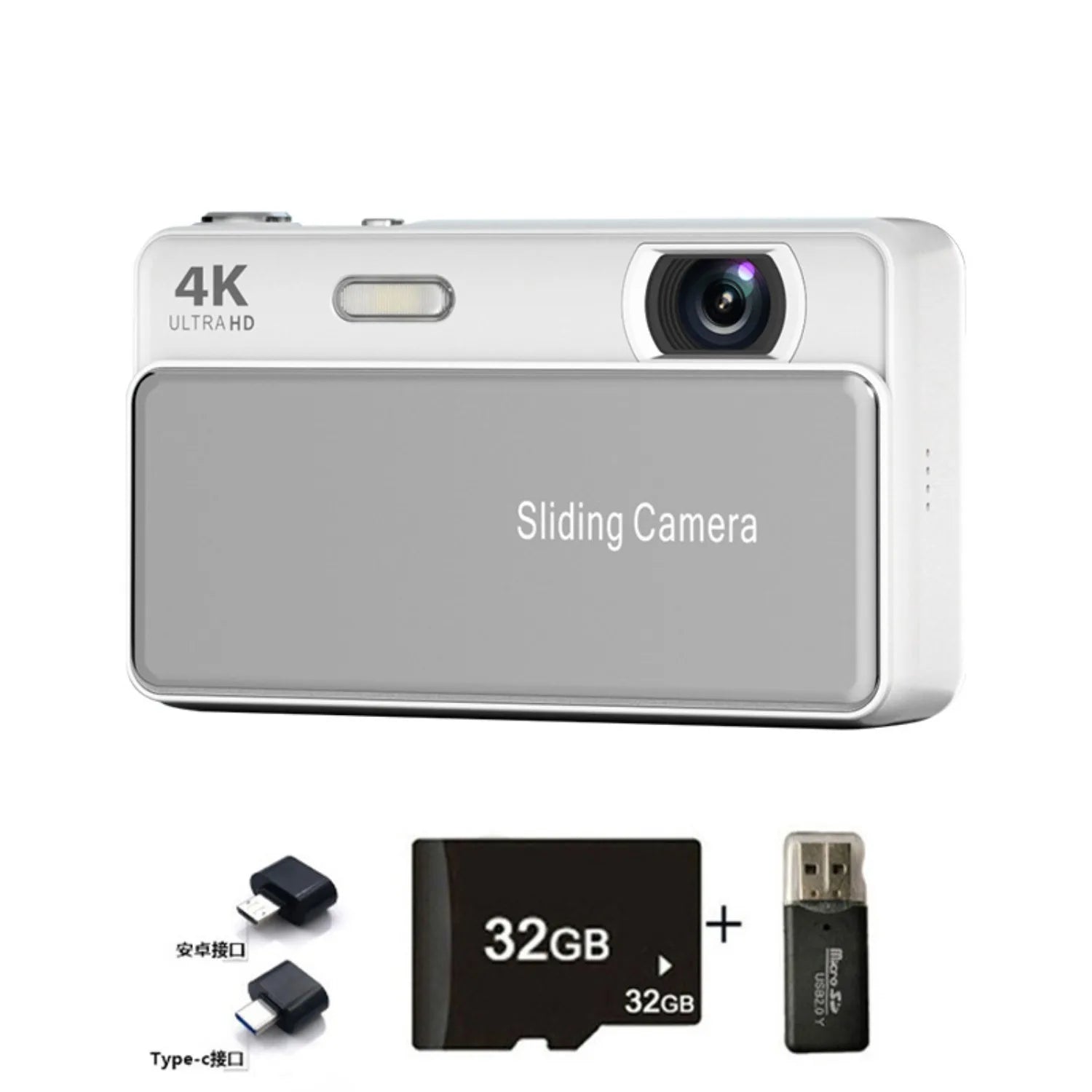 Slide Cover Digital Camera CCD Campus 4K HD Photo Video All in One Student Card Device Portable Photography