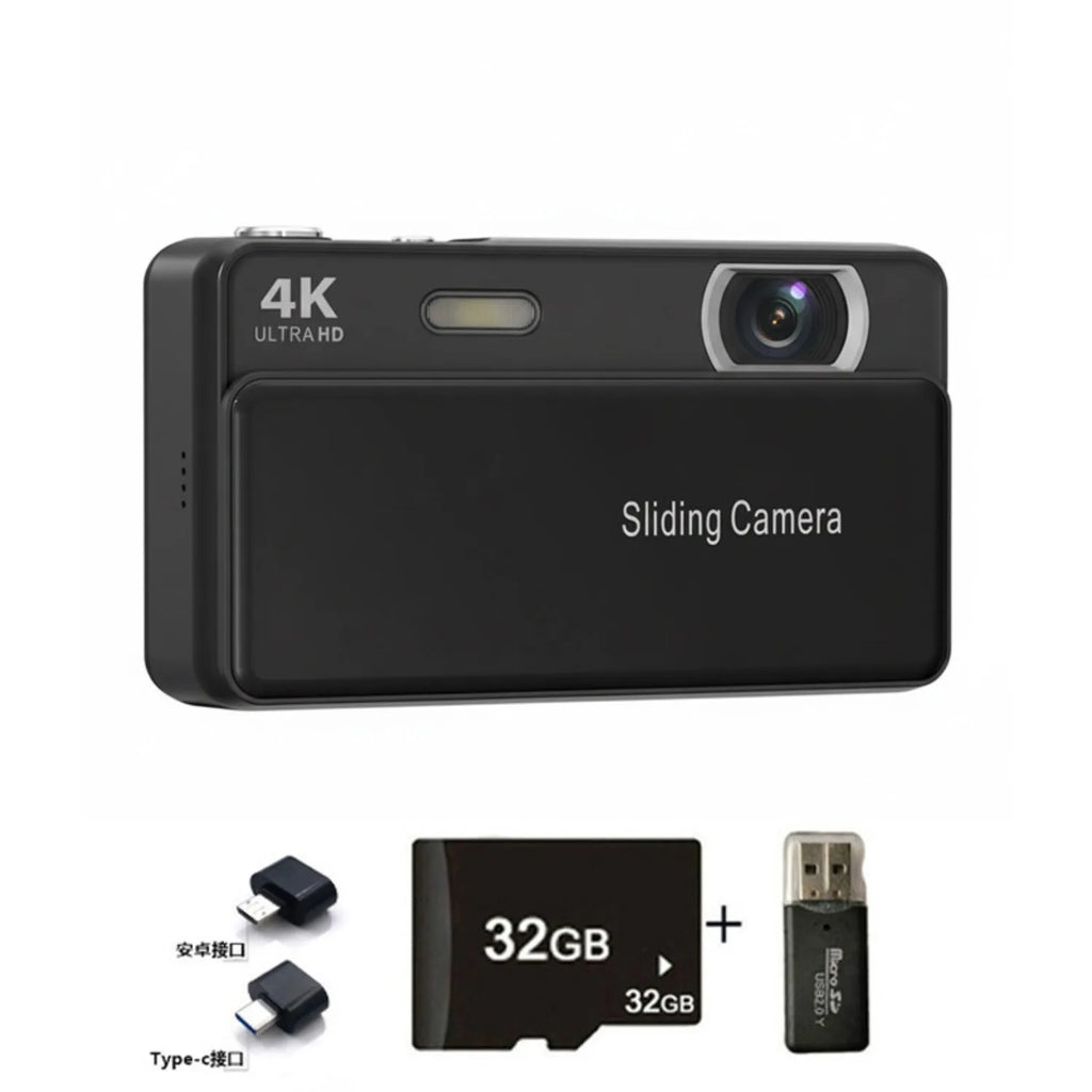 Slide Cover Digital Camera CCD Campus 4K HD Photo Video All in One Student Card Device Portable Photography