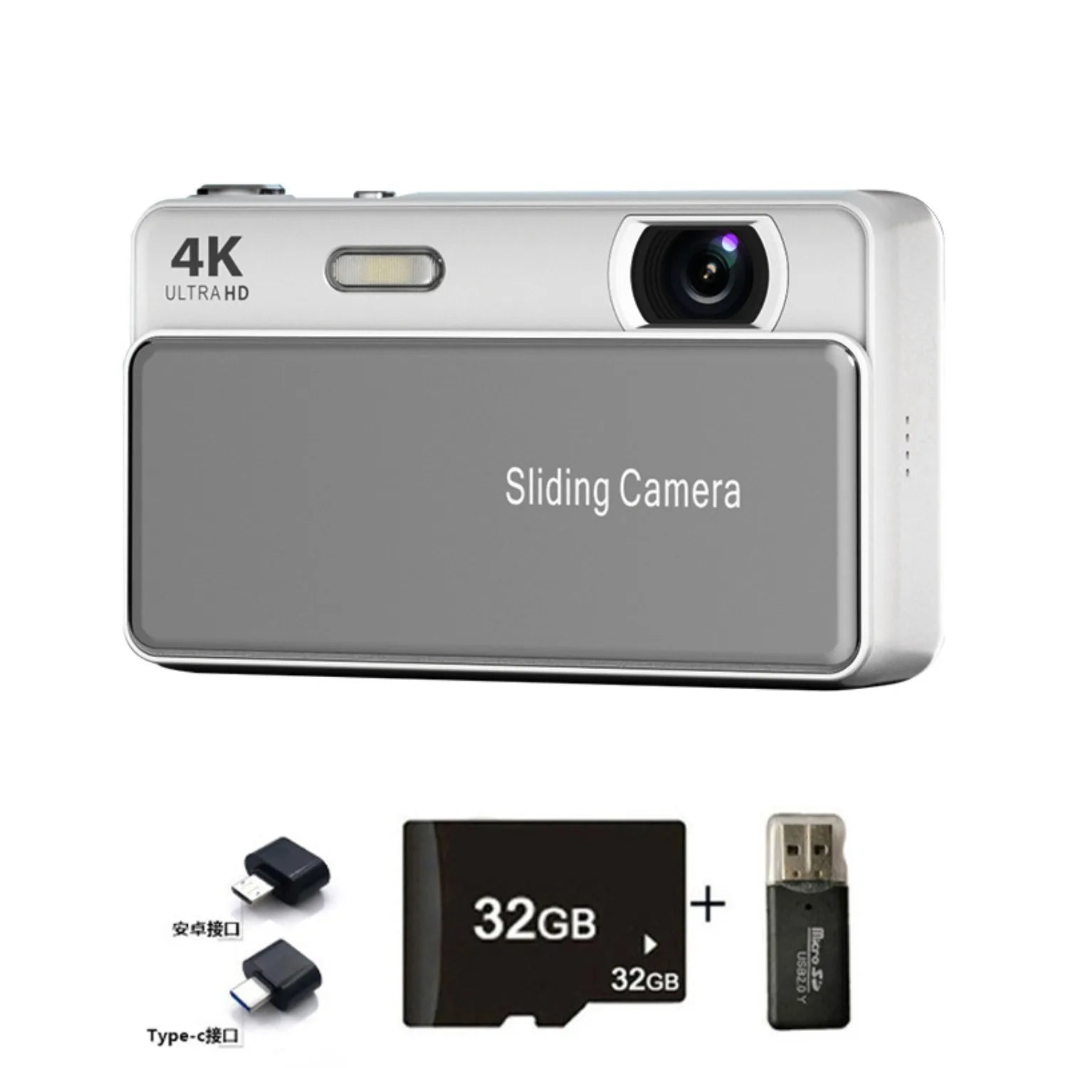 Slide Cover Digital Camera CCD Campus 4K HD Photo Video All in One Student Card Device Portable Photography