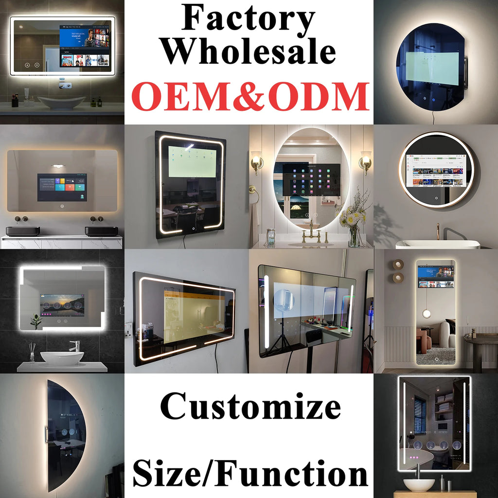 Smart Mirror for Hotel & Home Touch Screen Android TV with WIFI Apps Backlit Light for Bedroom & Living Room Use