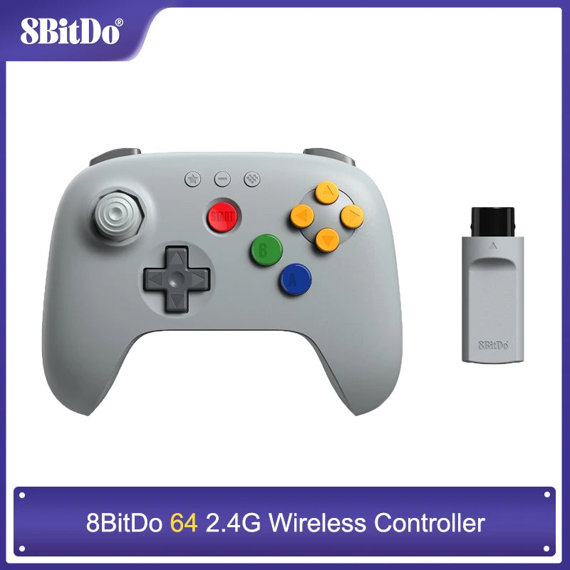 8BitDo N64 2.4G Wireless Controller for Original N64 / Analogue 3D / Windows PC, Retro Gamepad Low Latency (Grey)