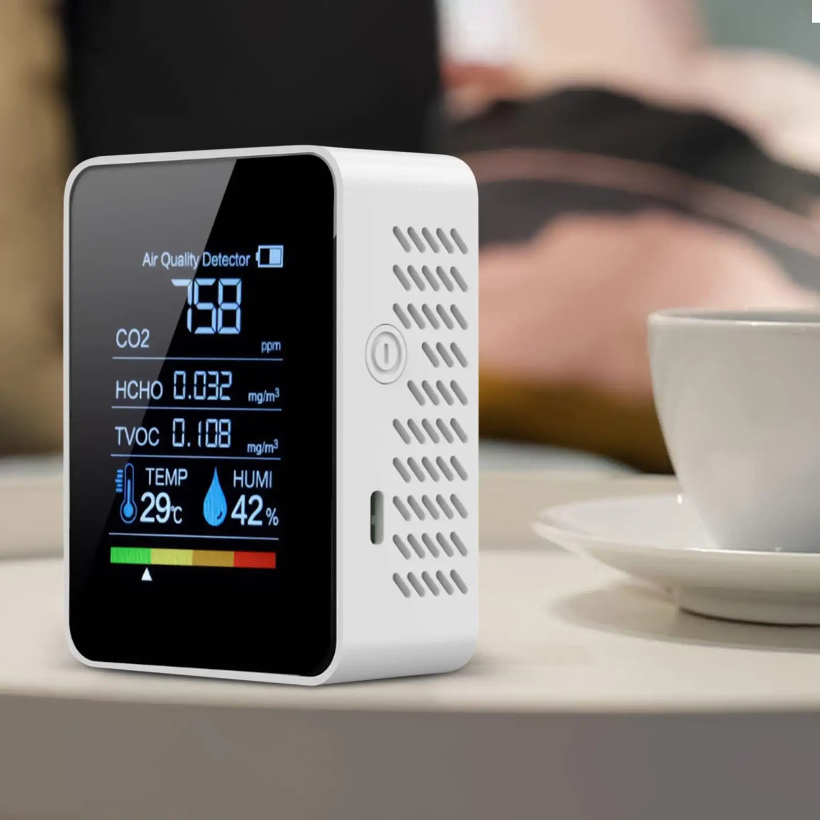 Smart Air Quality Monitor for Home - Real-Time Detection of CO2, Temperature & Humidity - for Bedroom, Living Room, Car, Office