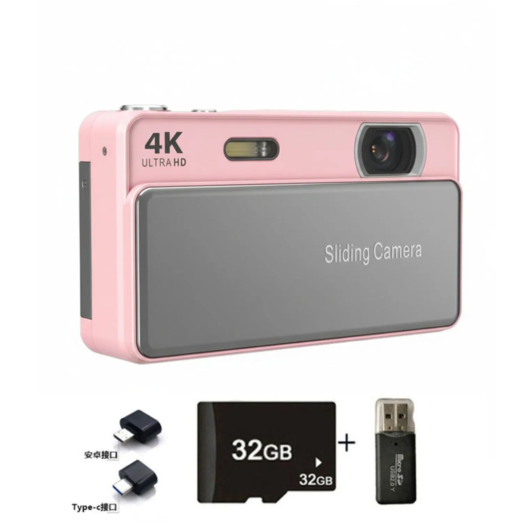 Slide Cover Digital Camera CCD Campus 4K HD Photo Video All in One Student Card Device Portable Photography