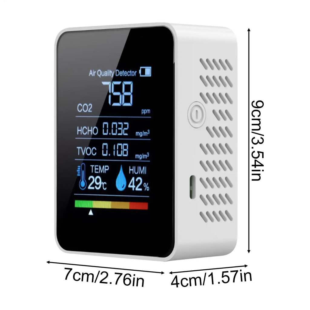 Smart Air Quality Monitor for Home - Real-Time Detection of CO2, Temperature & Humidity - for Bedroom, Living Room, Car, Office